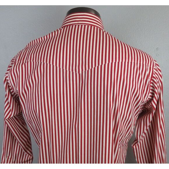 Mens Wrangler Pearl Snap X Long‎ Tails Button Front Shirt Red Candy Cane 15.5 33 - Picture 5 of 10